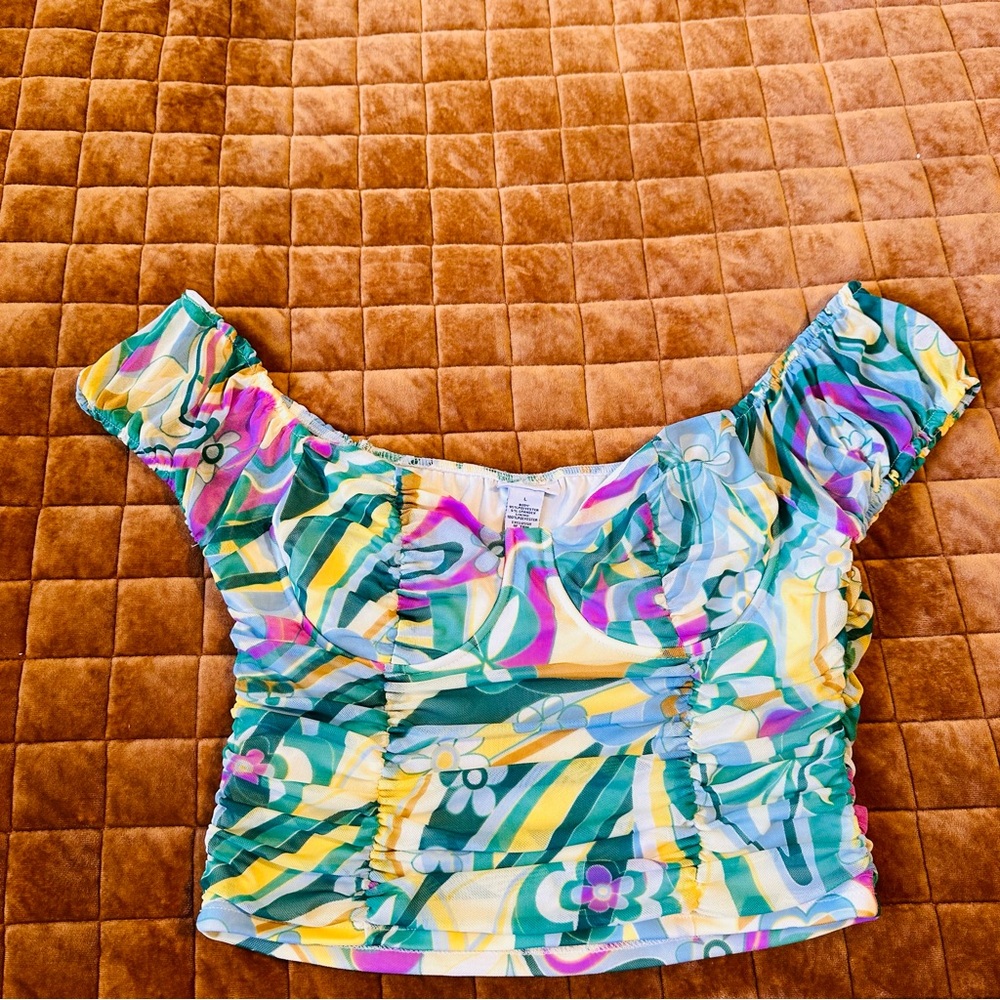 Ruched retro off shoulder top